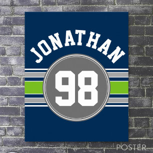 Navy blue Green Sports Jersey Stripes Name Number Poster