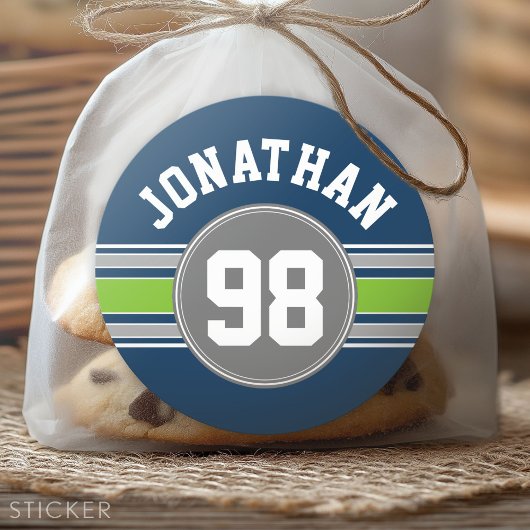 Navy blue Green Sports Jersey Stripes Name Number Ronde Sticker