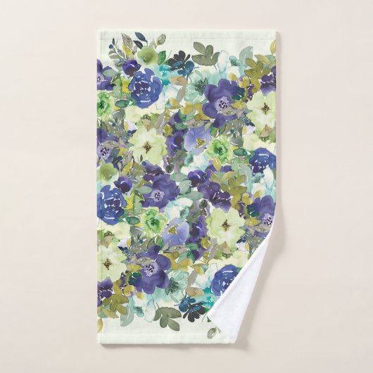 Navy Blue Green Waterverf Floral Bad Handdoek (Handdoek)