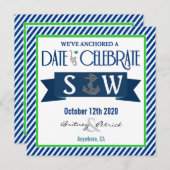 Navy Blue Green White Nautical Wedding Invitations Kaart (Voorkant / Achterkant)