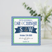 Navy Blue Green White Nautical Wedding Invitations Kaart (Staand voorkant)