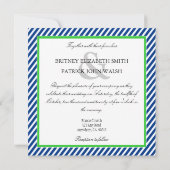 Navy Blue Green White Nautical Wedding Invitations Kaart (Achterkant)