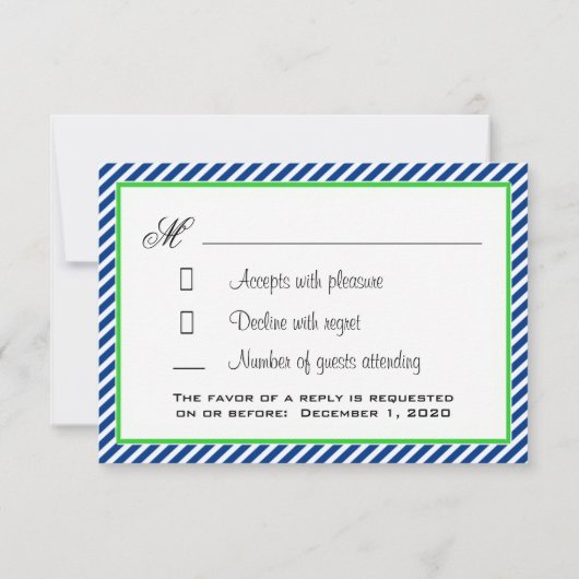 Navy Blue Green White Nautical Wedding RSVP-kaarte RSVP Kaartje (Achterkant)