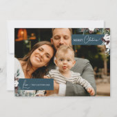 Navy Blue Greenery  Family Nieuwsbrief Foto Feestdagenkaart (Voorkant)