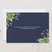 Navy Blue Greenery Floral Elegant Script Bedankkaart (Achterkant)