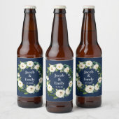Navy Blue Greenery Gepersonaliseerde Namen Datum H Bier Etiket (Flessen)