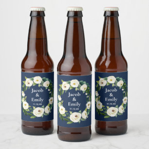 Navy Blue Greenery Gepersonaliseerde Namen Datum H Bier Etiket