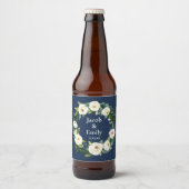 Navy Blue Greenery Gepersonaliseerde Namen Datum H Bier Etiket (Voorkant)