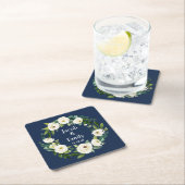 Navy Blue Greenery Gepersonaliseerde Namen Datum H Kartonnen Onderzetters (Insitu)