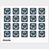 Navy Blue Greenery Gepersonaliseerde Namen Datum H Vierkante Sticker (Vel)