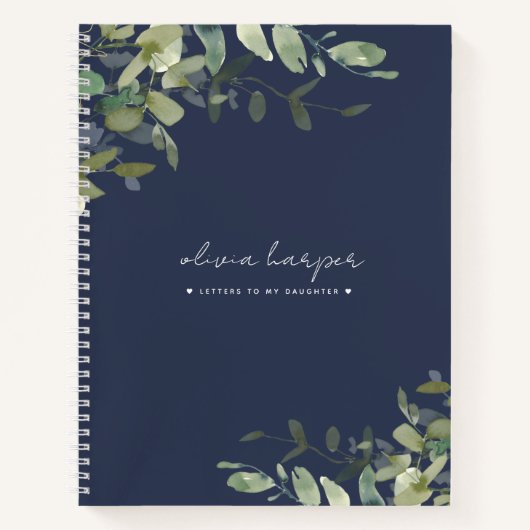 Navy Blue Greenery Letters to Daughter Keepomwille Notitieboek (Voorkant)