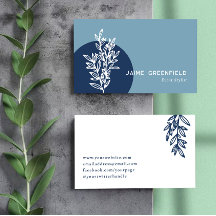Navy & Blue Greenery Lijn Kunst Zakelijke Kaart