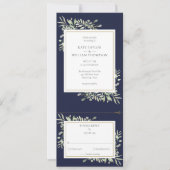 Navy Blue Greenery Modern all in one Photo Wedding Kaart (Voorkant)