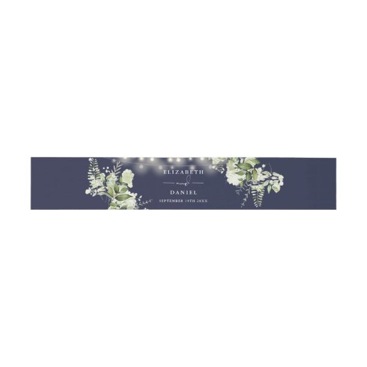 Navy Blue Greenery String Lights Wedding Uitnodigingen Wikkel (Vlak)