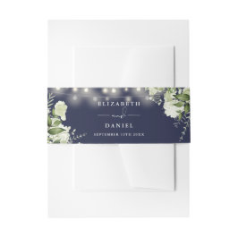 Navy Blue Greenery String Lights Wedding Uitnodigingen Wikkel