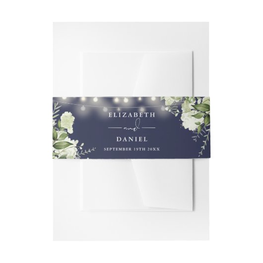 Navy Blue Greenery String Lights Wedding Uitnodigingen Wikkel (Voorkant Voorbeeld)