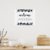 Navy Blue Greenery Verlovingsfeest Welkom Poster (Keuken)