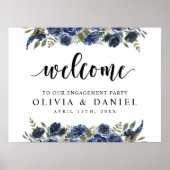Navy Blue Greenery Verlovingsfeest Welkom Poster (Voorkant)