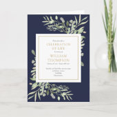 Navy Blue Greenery viering van het leven begrafeni (Voorkant)
