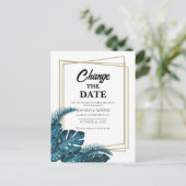 Navy blue greenery wijzigt de datum briefkaart (Staand voorkant)