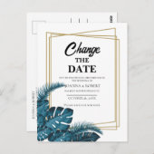 Navy blue greenery wijzigt de datum briefkaart (Voorkant / Achterkant)