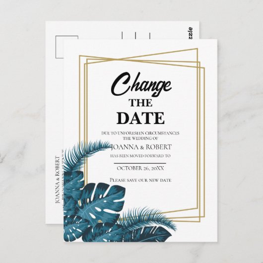 Navy blue greenery wijzigt de datum briefkaart (Voorkant / Achterkant)