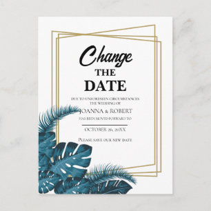 Navy blue greenery wijzigt de datum briefkaart