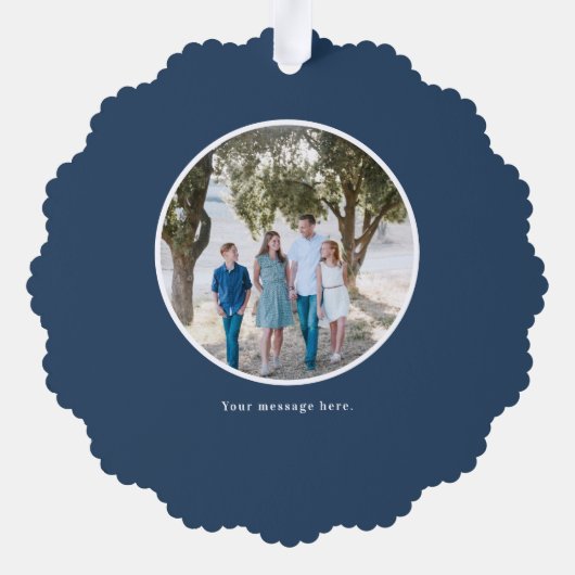 Navy Blue Greenery Wreath Merry Kerstmis Ornament Kaart (Achterkant)