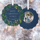 Navy Blue Greenery Wreath Merry Kerstmis Ornament Kaart