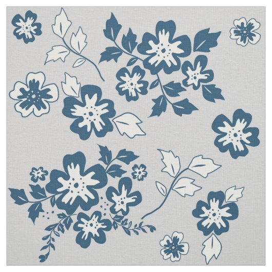 Navy Blue, Grey and White Floral Pattern Stof (Swatch)