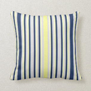 Navy Blue, Grey and Yellow Striped Kussen