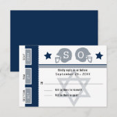 Navy Blue Grey Bar Mitswa Football Ticket RSVP (Voorkant / Achterkant)