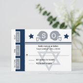 Navy Blue Grey Bar Mitswa Football Ticket RSVP Kaartje (Staand voorkant)