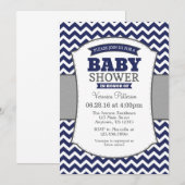 Navy Blue Grey Chevron Baby shower Uitnodiging (Voorkant / Achterkant)