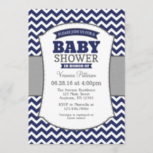 Navy Blue Grey Chevron Baby shower Uitnodiging