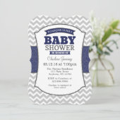 Navy Blue Grey Chevron Baby shower Uitnodiging (Staand voorkant)