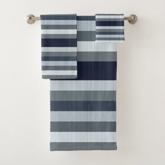 Navy Blue Grey Gray Stripes Bad Handdoek (Insitu)
