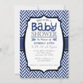 Navy Blue Grey Herringbone Baby Shower Uitnodiging (Voorkant)