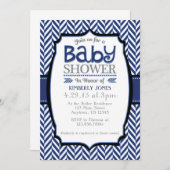 Navy Blue Grey Herringbone Baby Shower Uitnodiging (Voorkant / Achterkant)