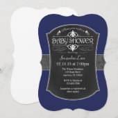 Navy Blue Grey Krijtbord Baby shower Uitnodiging (Voorkant / Achterkant)