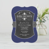Navy Blue Grey Krijtbord Baby shower Uitnodiging (Staand voorkant)