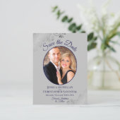 Navy Blue & Grey Lace Wedding Save the Date Photo Aankondigingskaart (Staand voorkant)