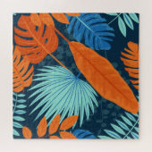 Navy Blue Grey Oranje waterverf Flower Pattern Legpuzzel (Horizontaal)