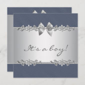 Navy Blue Grey Pinstripe Boy Shower Kaart (Voorkant / Achterkant)