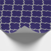 Navy Blue, Grey Quatrefoil Aangepaste achtergrondk Cadeaupapier (Hoek)