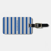 Navy Blue & Grey Rugby Stripes met aangepaste naam Bagagelabel (Voorkant horizontaal)