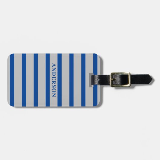 Navy Blue & Grey Rugby Stripes met aangepaste naam Bagagelabel (Voorkant horizontaal)