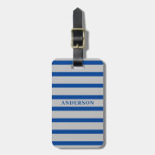 Navy Blue & Grey Rugby Stripes met aangepaste naam Bagagelabel (Voorkant verticaal)