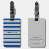 Navy Blue & Grey Rugby Stripes met aangepaste naam Bagagelabel