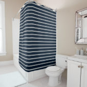 Navy Blue Grey Stripe Shower Curtain Douchegordijn (In situ)